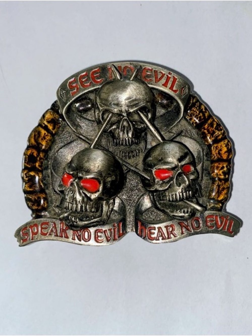Skulls Belt Buckle See No Evil Hear No Evil Speak No Evil 1992